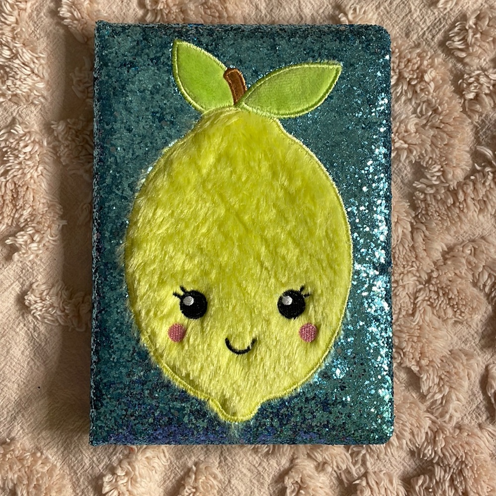 Cute Fuzzy Lemon Glitter Notebook🍋💙